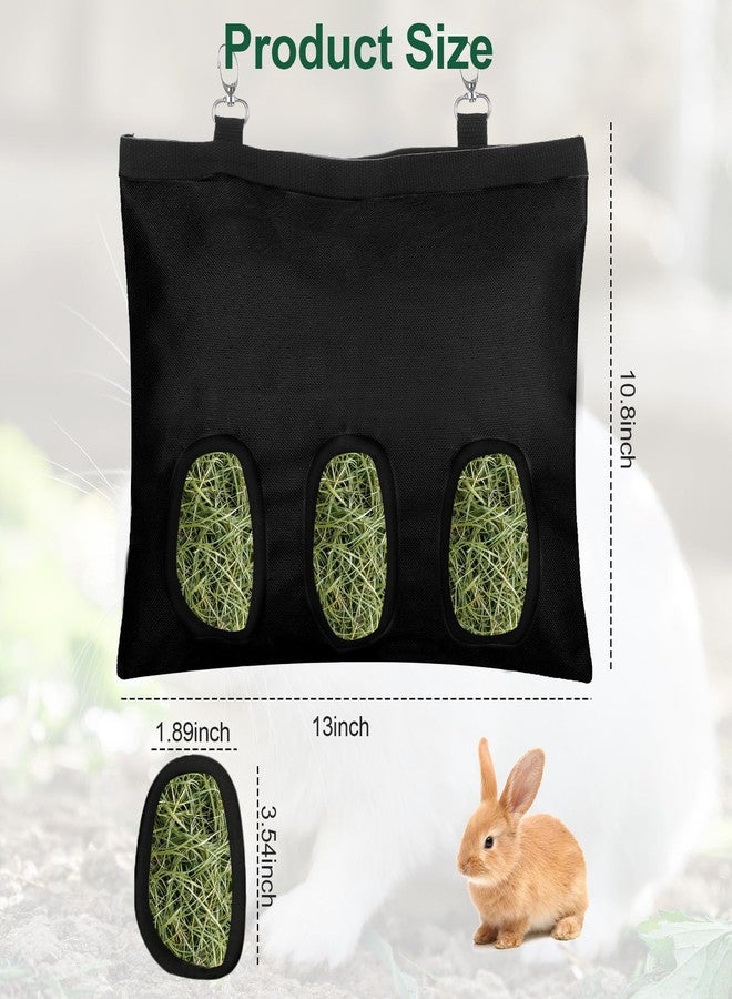 Qiuruoo 2 Pcs Rabbit Hay Feeder,Guinea Pig Hay Feeder,13×10.8 Inch Guinea Pig Bag,Small Animal Feeding Bag for Rabbits, Hamsters, Hedgehogs (3 Holes,Black) - Image 2